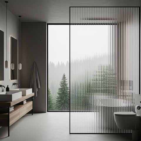 12mm Reeded Window Film, Self-Adhesive Privacy Glass Film, Reeded Pattern Decorative Window Sticker, Fluted Anti-Glare Window Film