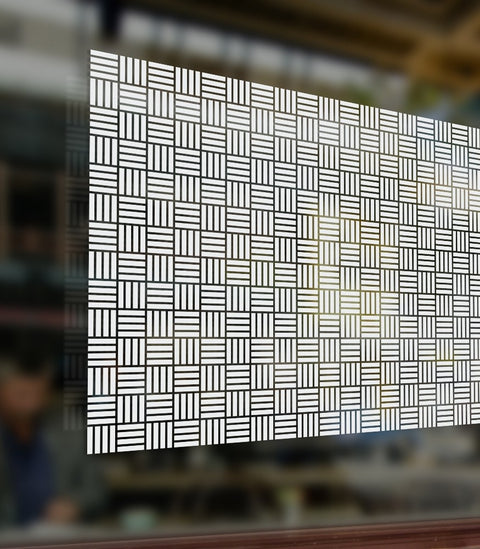 Patterned Decorative White Frosted Window Film - Privacy Frosted Glass Film CUBIC / SQUARE PATTERN