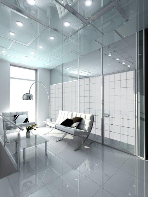Patterned Decorative White Frosted Window Film - Privacy Frosted Glass Film Large BLOCK pattern