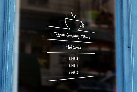 C15 - Bespoke company name & opening hours, vinyl cut window sticker, contour cut, for commercial windows/glass or walls.