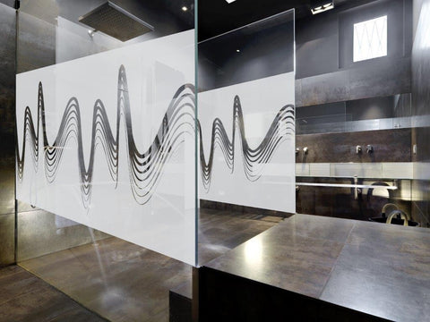 Decorative Wave Lined Window Film, Frosted Vinyl Privacy Glass Covering EL