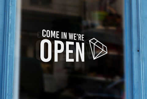 J3 - Bespoke jewellers open sign, vinyl cut window sticker, contour cut, for commercial windows/glass or walls.