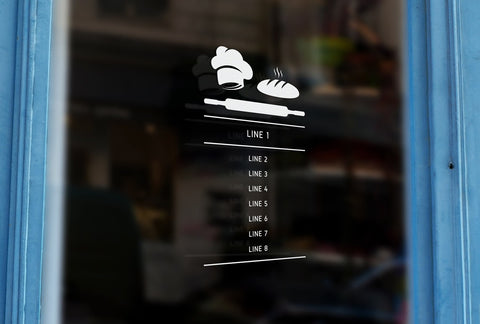 BK6 - Bespoke bread, rolling pin silhouette opening hours, vinyl cut sticker, contour cut, for commercial windows/glass
