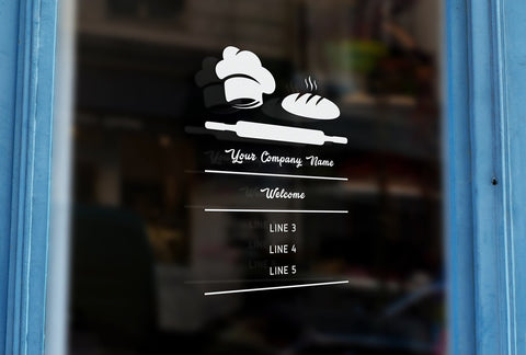BK7 - Bespoke company name & opening hours, vinyl cut window sticker, contour cut, for commercial windows/glass or walls.