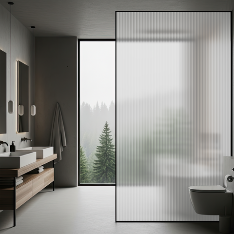 12mm Mat Frosted Reeded Window Film, Self-Adhesive Privacy Glass Film, Reeded Pattern Decorative Window Sticker, Fluted Anti-Glare Window Film