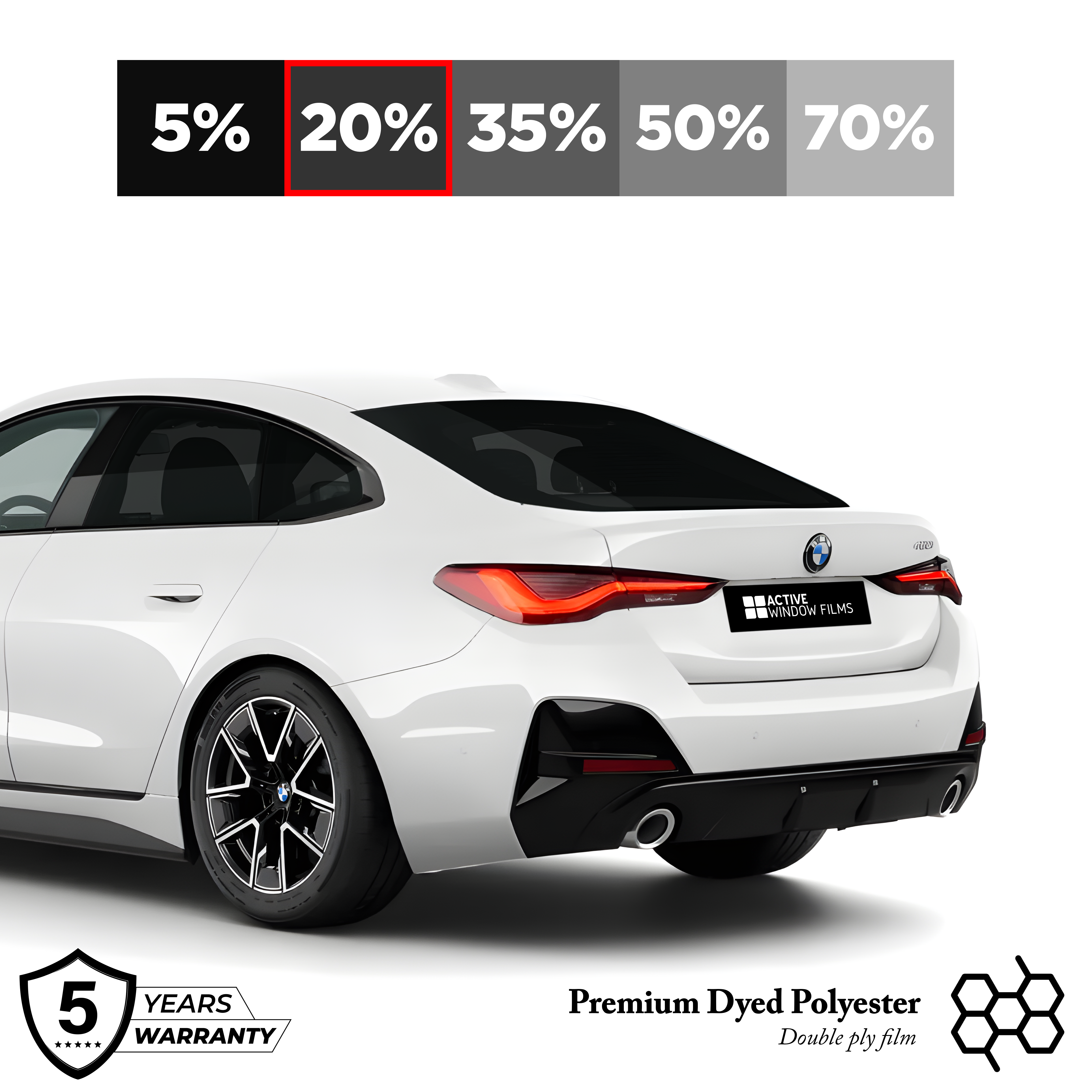 PREMIUM 20% LIMO CHARCOAL DYED POLYESTER CAR WINDOW TINT FILM