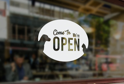 P12 - Bespoke pet shop / vets open sign, vinyl cut window sticker, contour cut, for commercial windows/glass or walls.