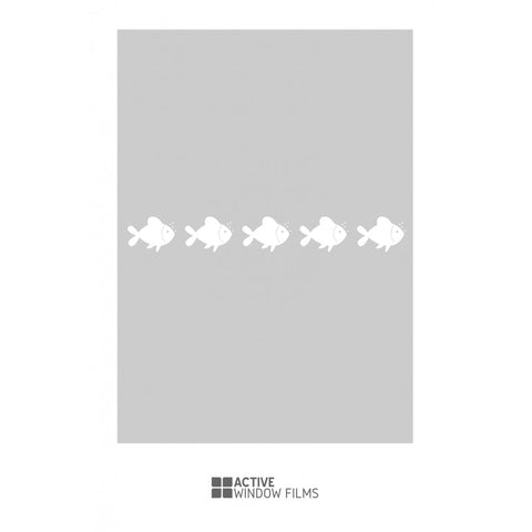 Bespoke cut out fishes repeated pattern, custom, decorative, frosted bathroom window film.