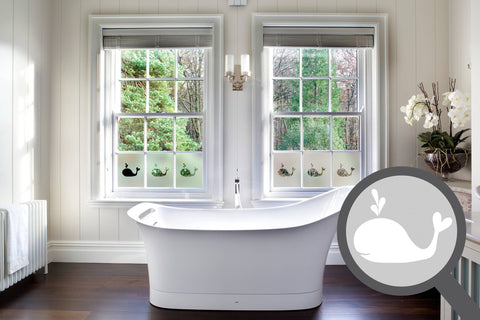 Bespoke cut out whale, custom, decorative frosted bathroom window film