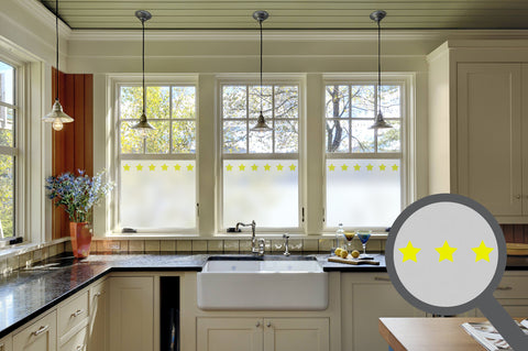 Bespoke printed star repeated pattern, custom, decorative, frosted home window film.