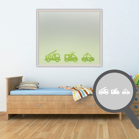 Firetruck, ambulance & police car cut out, bespoke, custom, frosted childrens window film