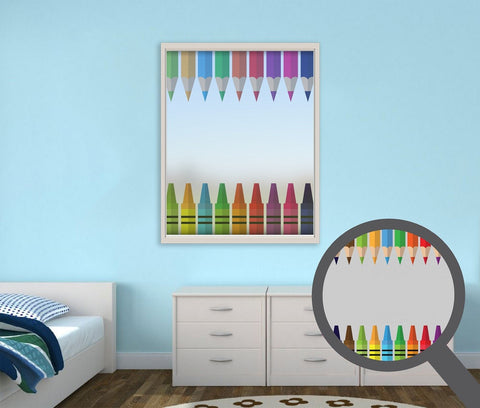 Colourful Crayons, printed, bespoke, custom, frosted colourful window film
