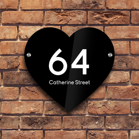 Bespoke House Sign, Personalised Laser Cut, Custom Engraved Front Door Acrylic, Number Plaque 15cm x 15cm Heart