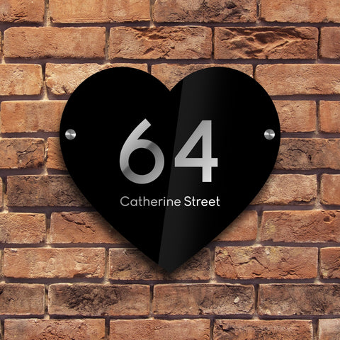 Bespoke House Sign, Personalised Laser Cut, Custom Engraved Front Door Acrylic, Number Plaque 15cm x 15cm Heart