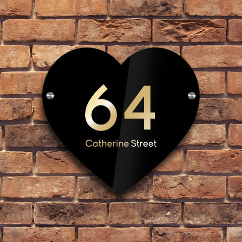 Bespoke House Sign, Personalised Laser Cut, Custom Engraved Front Door Acrylic, Number Plaque 15cm x 15cm Heart