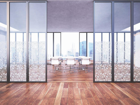 Contemporary Square Pattern Window Film, Frosted Vinyl Privacy Glass Cover, FI