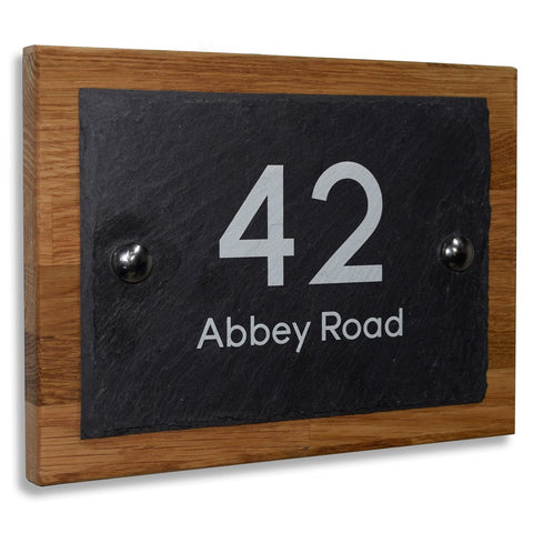 Solid Oak Wood & Natural Slate Bespoke Door Number