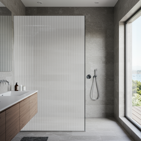 12mm Mat Frosted Reeded Window Film, Self-Adhesive Privacy Glass Film, Reeded Pattern Decorative Window Sticker, Fluted Anti-Glare Window Film