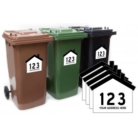 Custom Personalised House Shaped Wheelie Bin Number and Road Name Sticker 4 pack