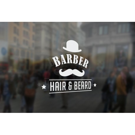 B18 - Bespoke barbers moustache sign, vinyl cut window sticker, contour cut, for commercial windows/glass or walls.