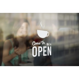 C13 - Bespoke cafe open sign, vinyl cut window sticker, contour cut, for commercial windows/glass or walls.