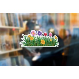 G11 - Bespoke flowers & grass window sticker, a high quality, vinyl sticky plastic decal, Commercial Window Glass Stickers