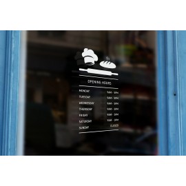 BK6 - Bespoke bread, rolling pin silhouette opening hours, vinyl cut sticker, contour cut, for commercial windows/glass
