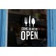 TR15 - Bespoke restaurant open sign, vinyl cut window sticker, contour cut, for commercial windows/glass or walls.