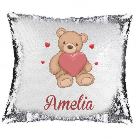 Love Bear Magic Reveal Cushion Cover PERSONALISED Sequin Pillow Xmas Gift