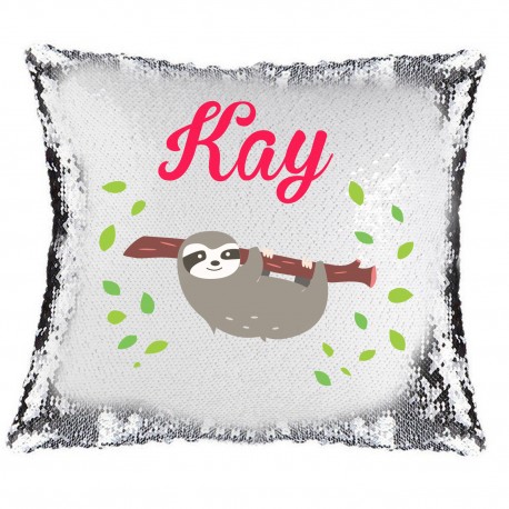 Sloth Magic Reveal Cushion Cover PERSONALISED Sequin Pillow Xmas Gift