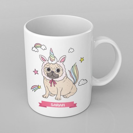 Pug Unicorn design PERSONALISED Mug any name, Custom Made