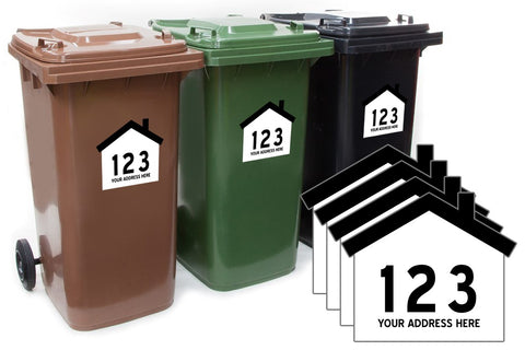Custom Personalised House Shaped Wheelie Bin Number and Road Name 4 pack