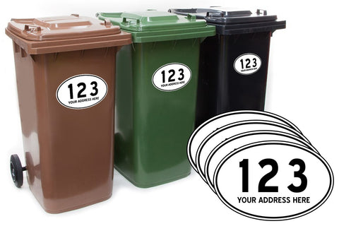 Custom Personalised Oval Wheelie Bin Number and Road Name 4 pack
