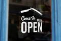  B14 - Bespoke barbers open sign, vinyl cut window sticker, contour cut, for commercial windows/glass or walls