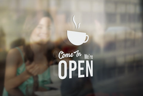 C13 - Bespoke cafe open sign, vinyl cut window sticker, contour cut, for commercial windows/glass or walls.