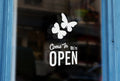 G8 - Bespoke florist 'come in we're open' sign , vinyl cut window sticker, contour cut, for commercial windows/glass or walls.