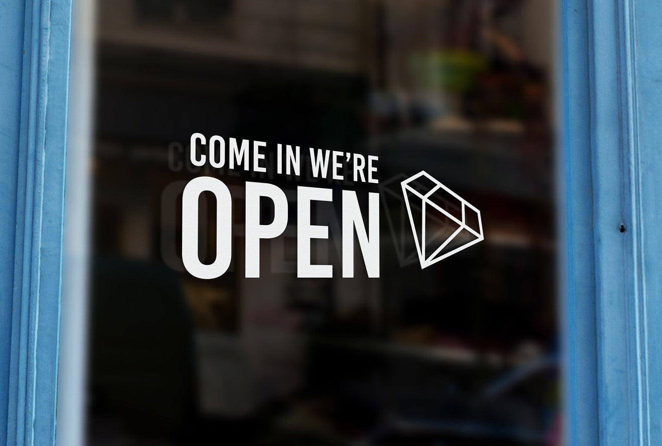 J3 - Bespoke jewellers open sign, vinyl cut window sticker, contour cut ...