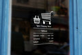 LS14 - Bespoke company name & opening hours, vinyl cut window sticker, contour cut, for commercial windows/glass or walls.