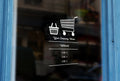 LS14 - Bespoke company name & opening hours, vinyl cut window sticker, contour cut, for commercial windows/glass or walls.
