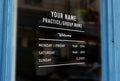 D17 - Bespoke company name & opening hours, vinyl cut window sticker, contour cut, for commercial windows/glass or walls.