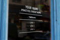 D17 - Bespoke company name & opening hours, vinyl cut window sticker, contour cut, for commercial windows/glass or walls.