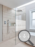 Bespoke cut out anchor repeated pattern, custom, decorative, frosted bathroom window film.