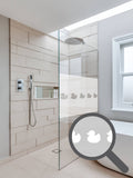 Bespoke cut out rubber ducks repeated pattern, custom, decorative, frosted bathroom window film.