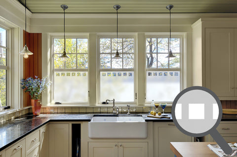 Bespoke cut out square repeated pattern, custom, decorative, frosted home window film.