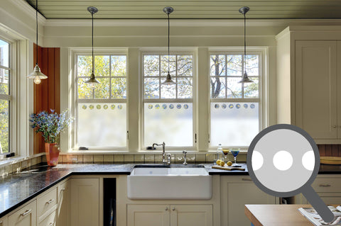 Bespoke cut out circle repeated pattern, custom, decorative, frosted home window film.
