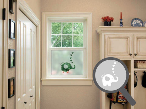 Elephant love hearts cut out, bespoke, custom, frosted animal window film
