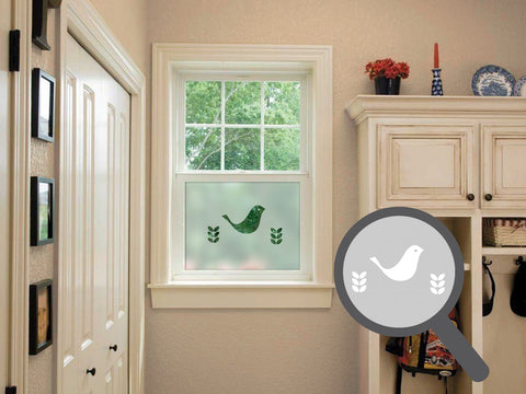 Bird & sapling cut out, bespoke, custom, frosted animal window film
