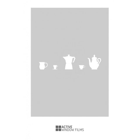Coffee, tea pot & cups cut out, bespoke, custom, frosted kitchen window film