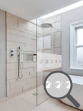 Bespoke cut out beach ball repeated pattern, custom, decorative, frosted bathroom window film.