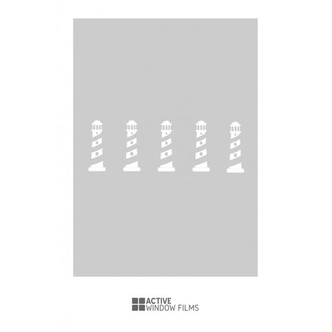 Bespoke cut out lighthouse repeated pattern, custom, decorative, frosted bathroom window film.